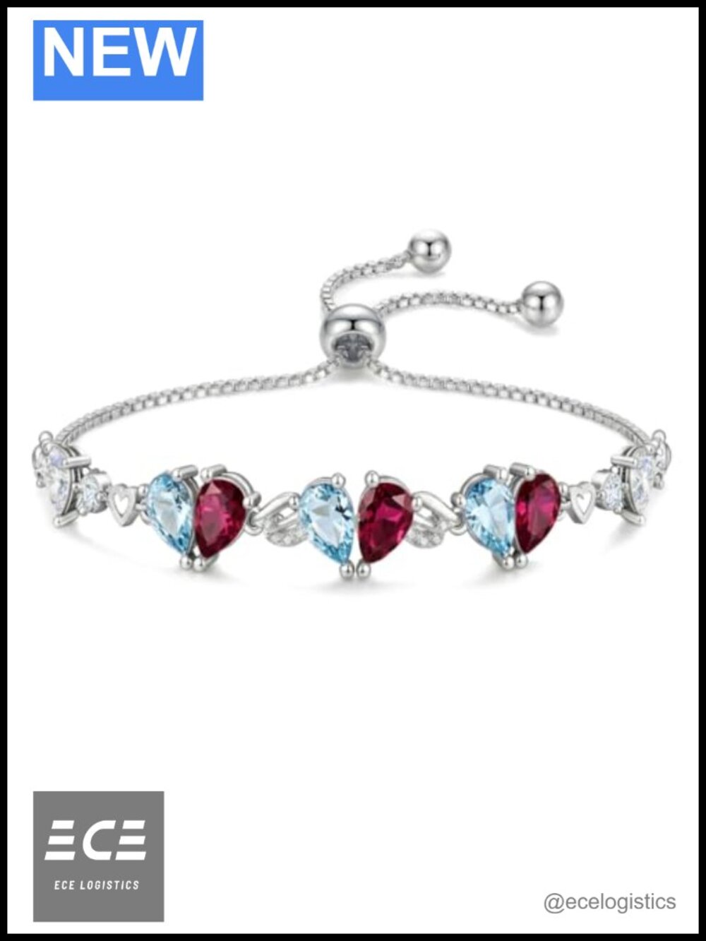 Two Birthstone Bracelet Teardrop Simulated Gem Adjustable Chain Gift for Women